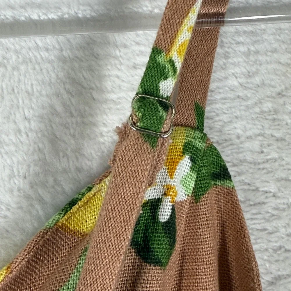 Sweet Rain Lemon Print Linen Blend Tie Front Mini Dress Tan Yellow Small - Picture 10 of 13